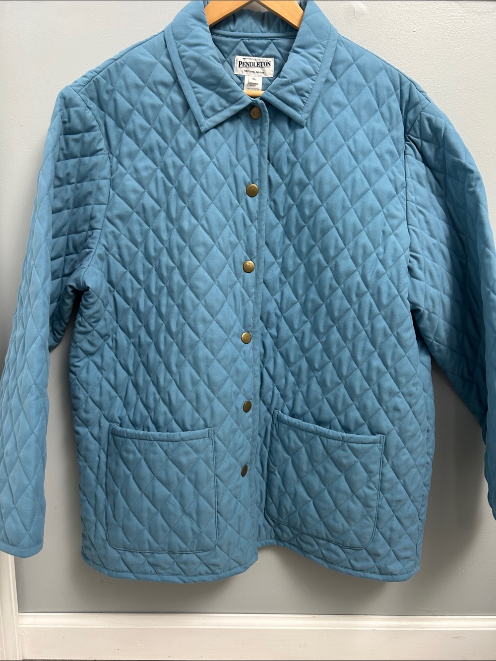 Pendleton Blue Diamond Quilted Barn Jacket Button Front XL